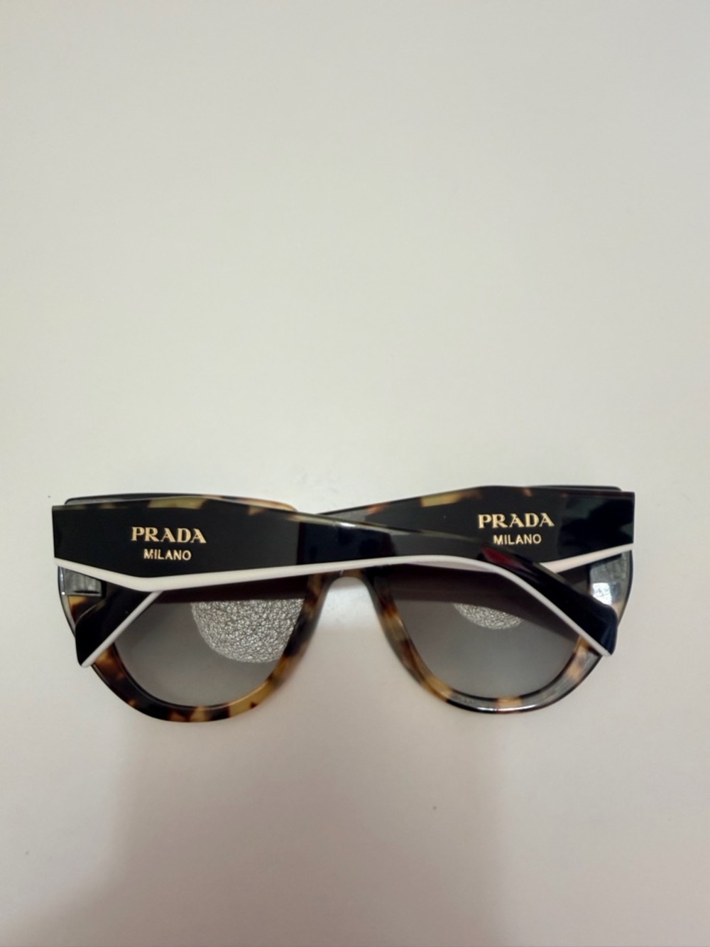 Prada Authentic Tortoiseshell and Black Cat-Eye Sunglasses with White Trim